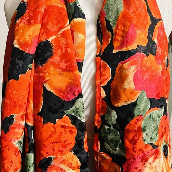 NWT Handmade Artificial Silk Scarf with Poppies by Sana – Vibrant Elegance - Picture 8 of 13